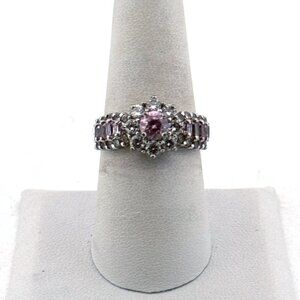 Estate Sterling Silver 925 Pink Stone Cluster Ring Size 7.5 Vintage Jewelry